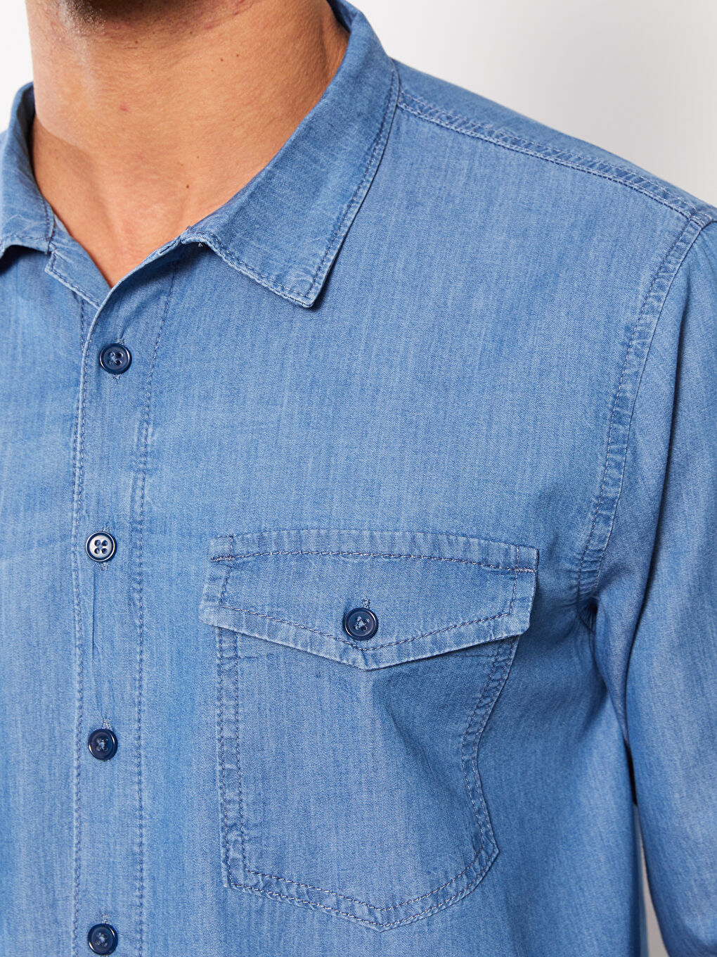 Regular Fit Long Sleeve Men's Denim Shirt -S3H079Z8-311