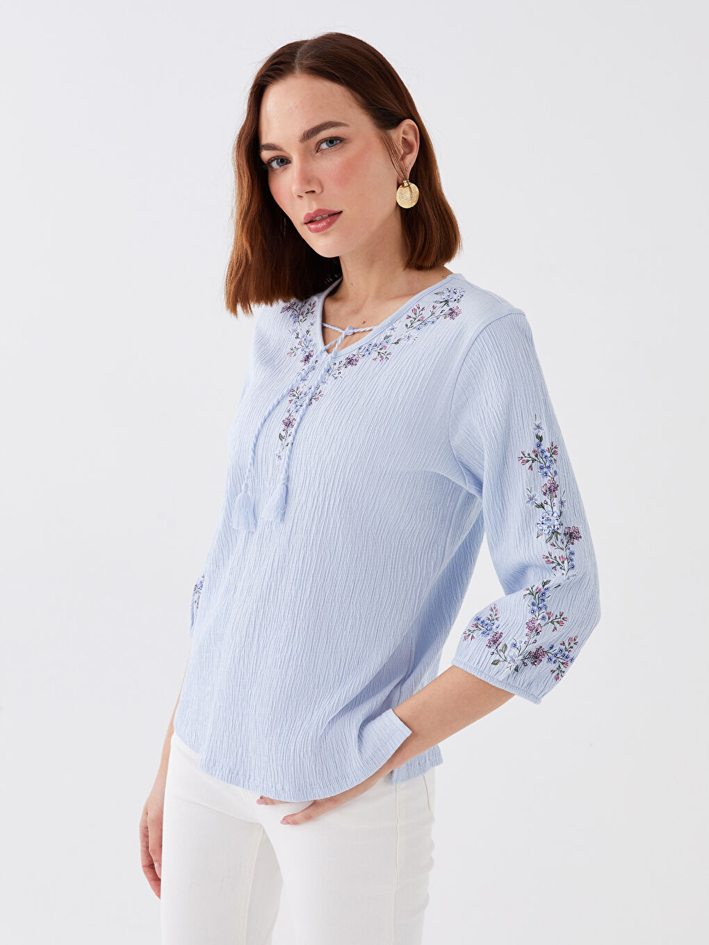 Tie Neck Patterned Women's Blouse