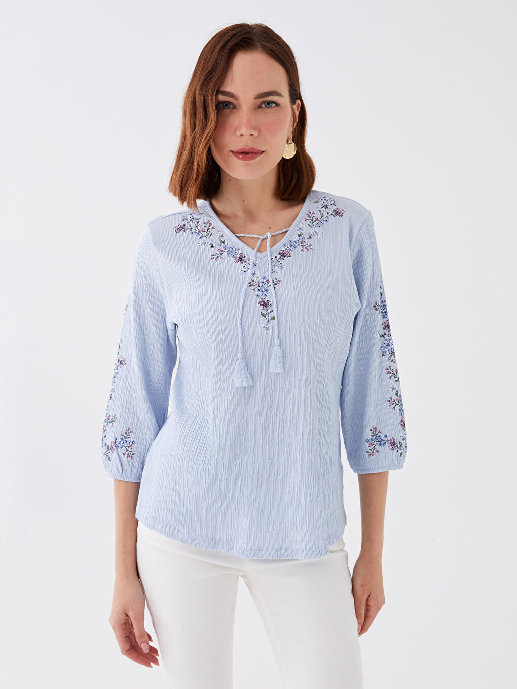 Tie Neck Patterned Women's Blouse-1