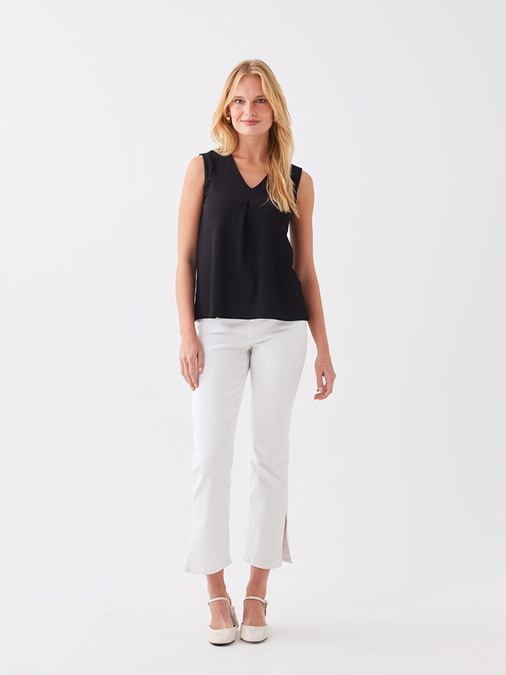 Siyah Kadın V Yaka Düz Atlet-3