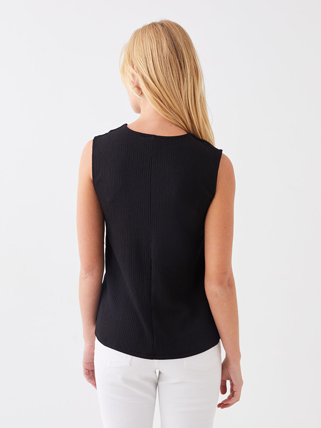 Siyah Kadın V Yaka Düz Atlet-5