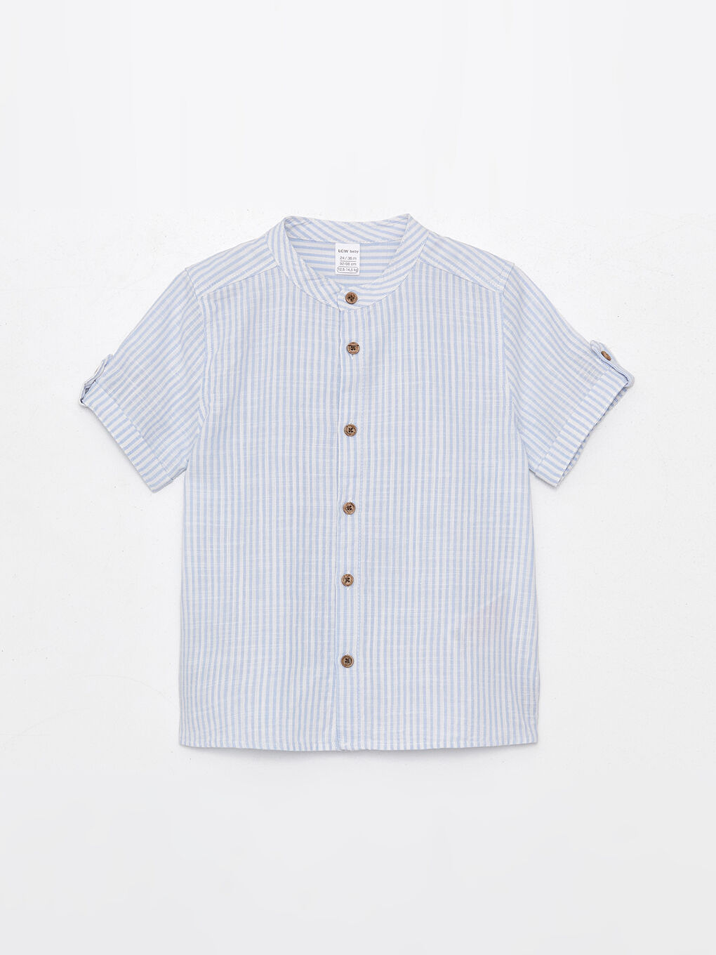 Chemise Garçon Bébé Rayée à Manches Courtes Col Mao