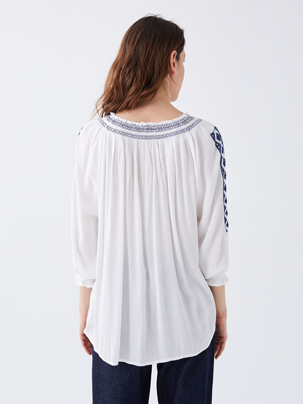 LCWAIKIKI Classic Schleifenkragen Bestickt Oversize Bluse für Damen -S3H149Z8-RVK