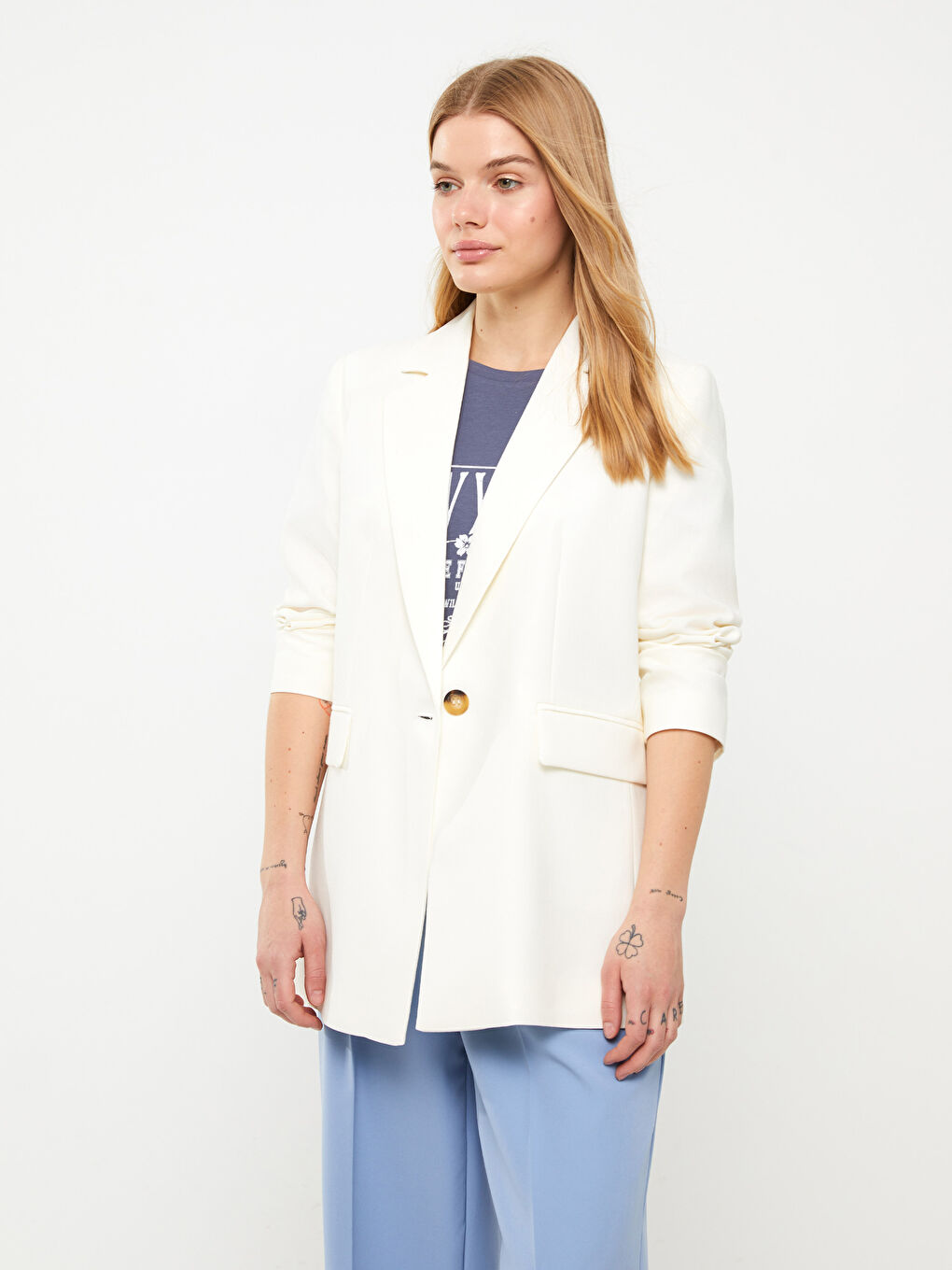 جاكيت بليزر كم طويل سادة للسيدات-1