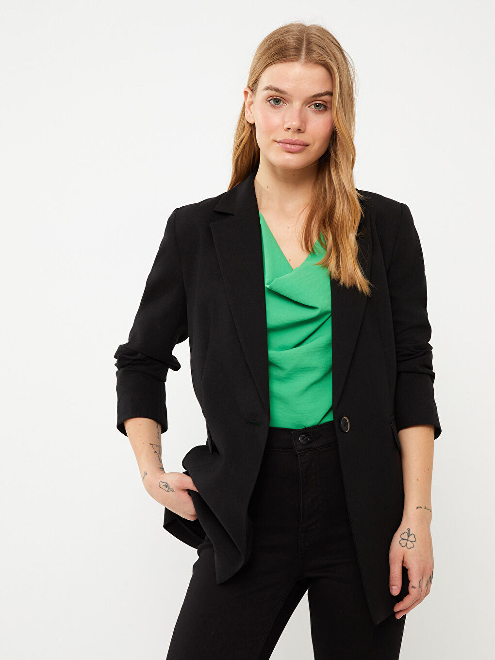 Plain Long Sleeve Women's Blazer Jacket-1
