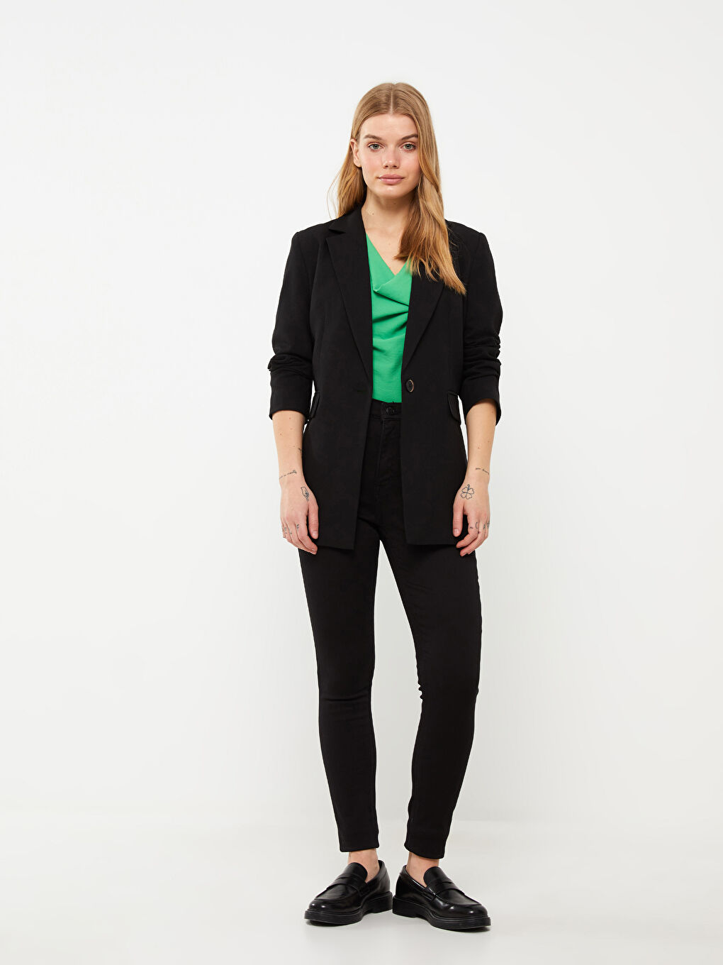 Plain Long Sleeve Women's Blazer Jacket-2