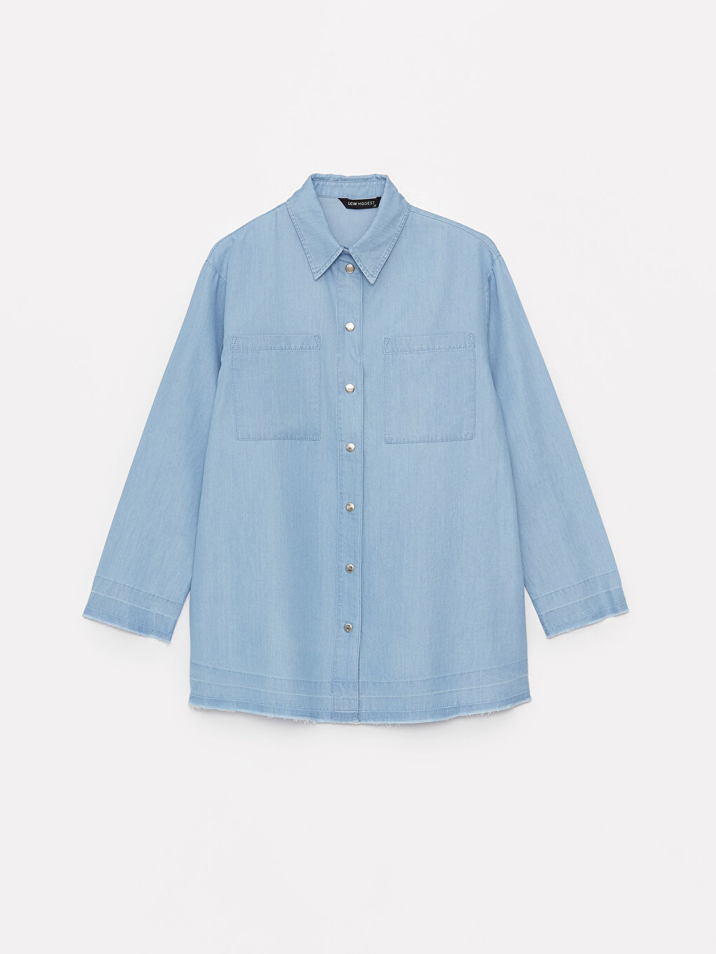 İndigo Gömlek Yaka Düz Uzun Kollu Kadın Jean Tunik-5