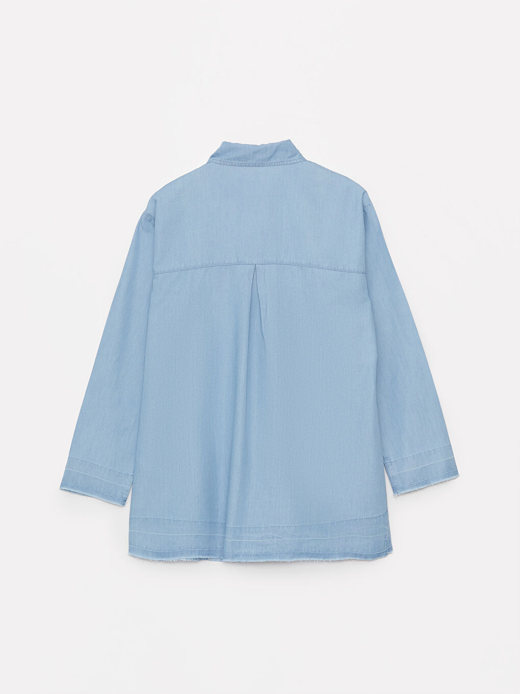 İndigo Gömlek Yaka Düz Uzun Kollu Kadın Jean Tunik-6