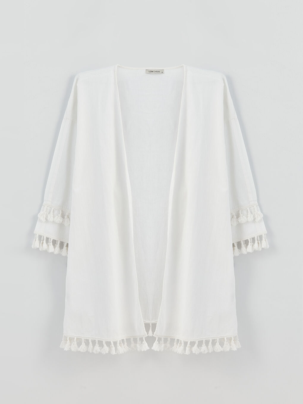 كيمونو ياقة شال سادة كم طويل أوفراسايز خليط كتان للسيدات-5