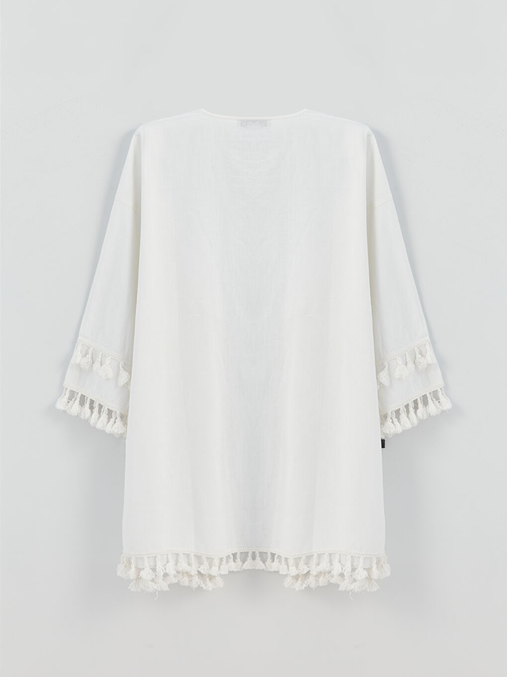 كيمونو ياقة شال سادة كم طويل أوفراسايز خليط كتان للسيدات-6