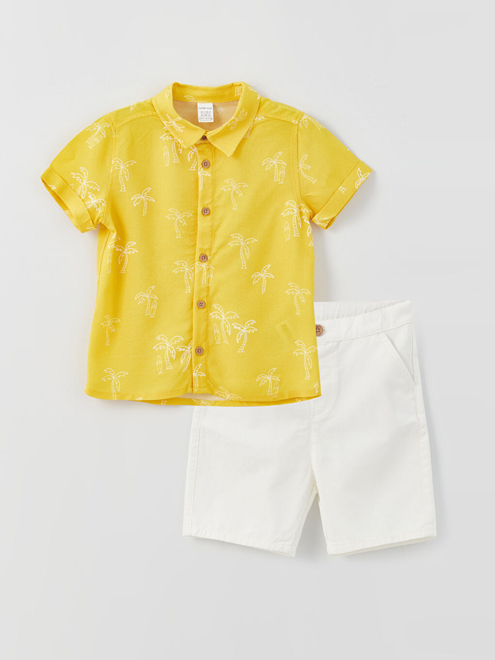 Short Sleeve Patterned Baby Boy Shirt and Shorts 2-Pack Set