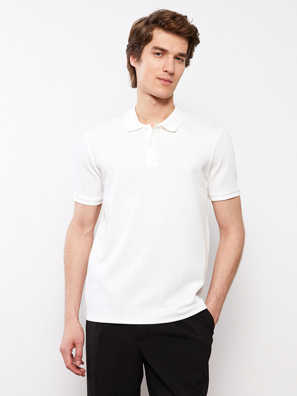 Ekru Polo Yaka Kısa Kollu Erkek Tişört