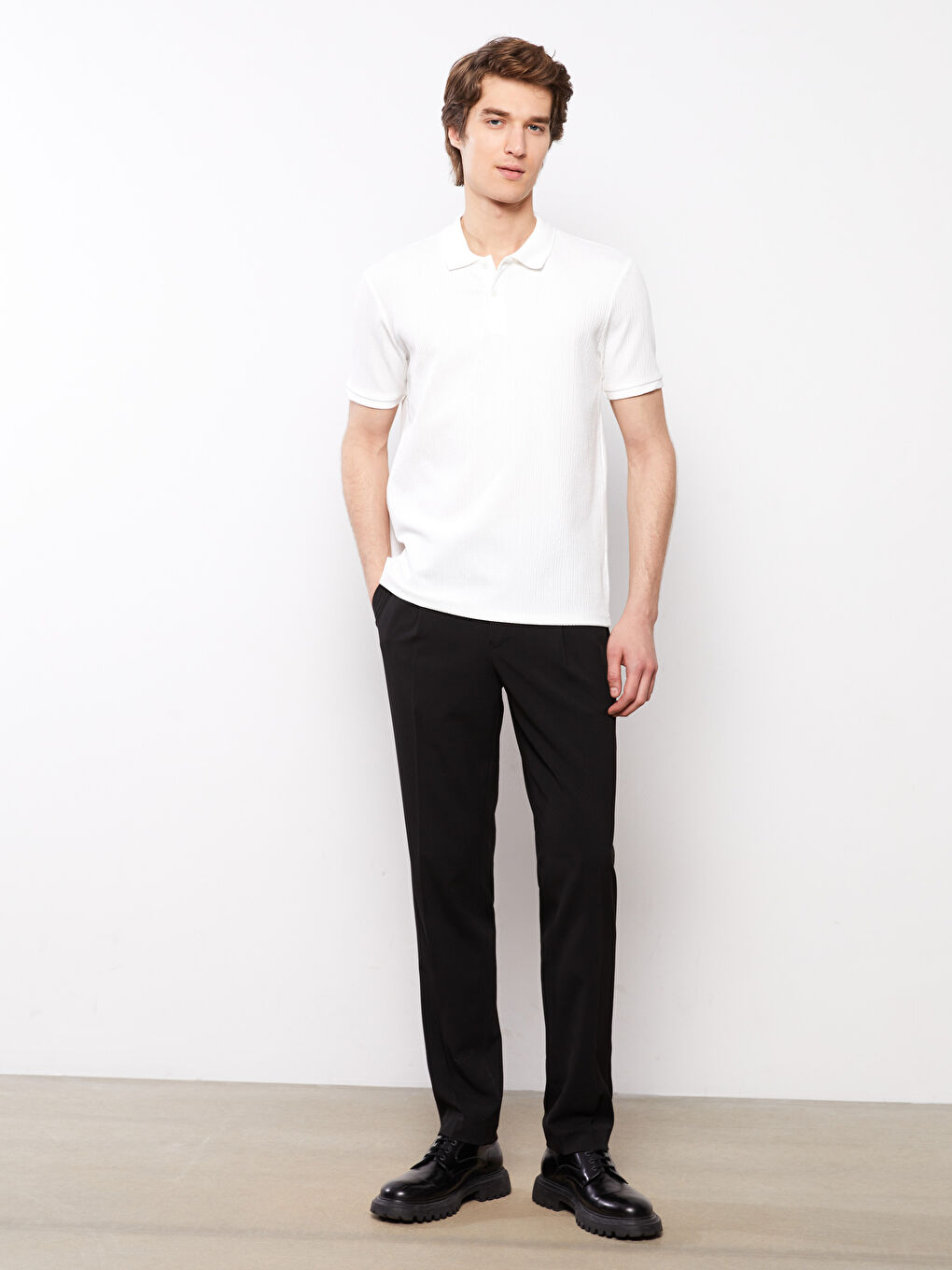 Ekru Polo Yaka Kısa Kollu Erkek Tişört-1