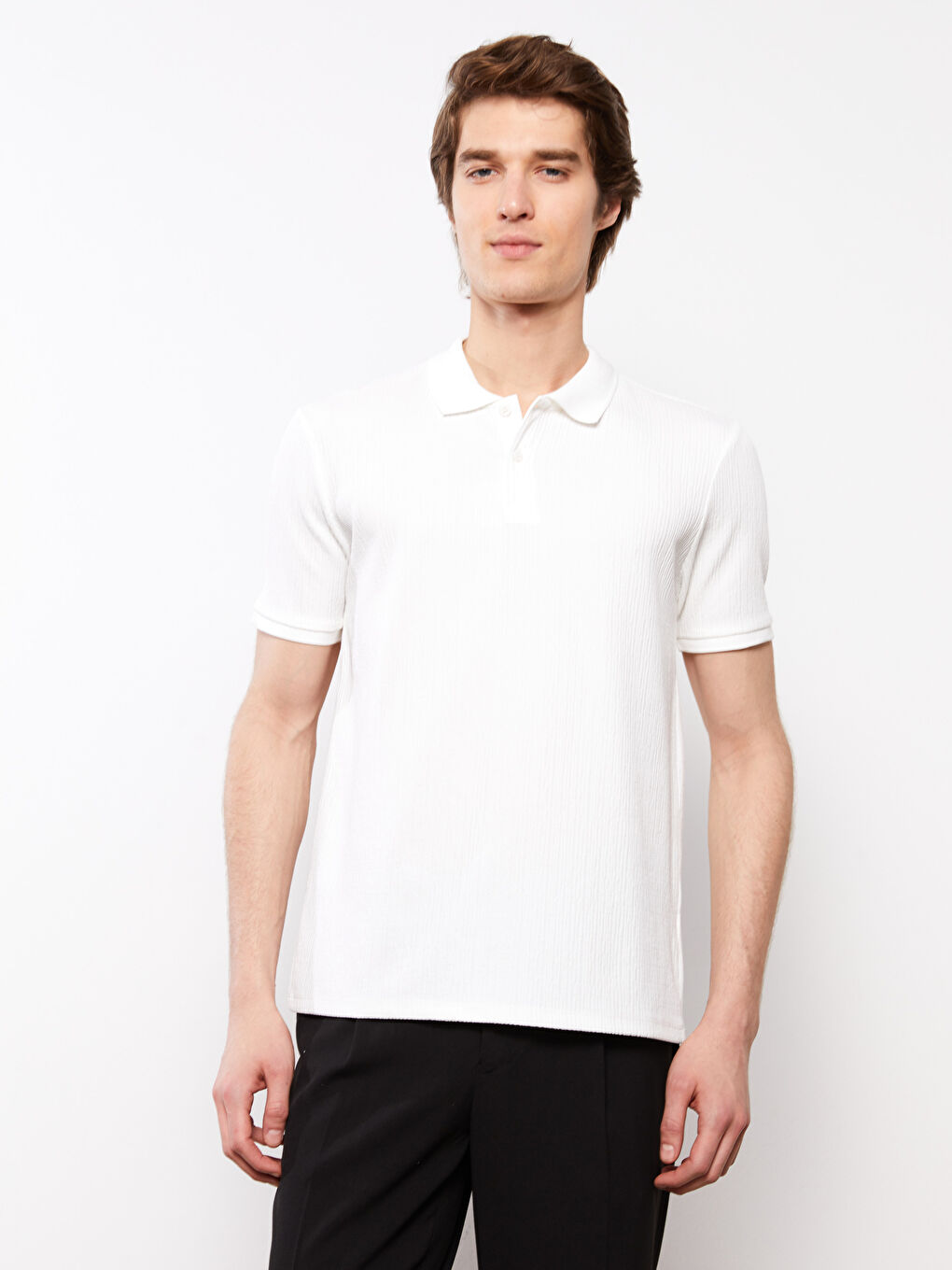 Ekru Polo Yaka Kısa Kollu Erkek Tişört-2