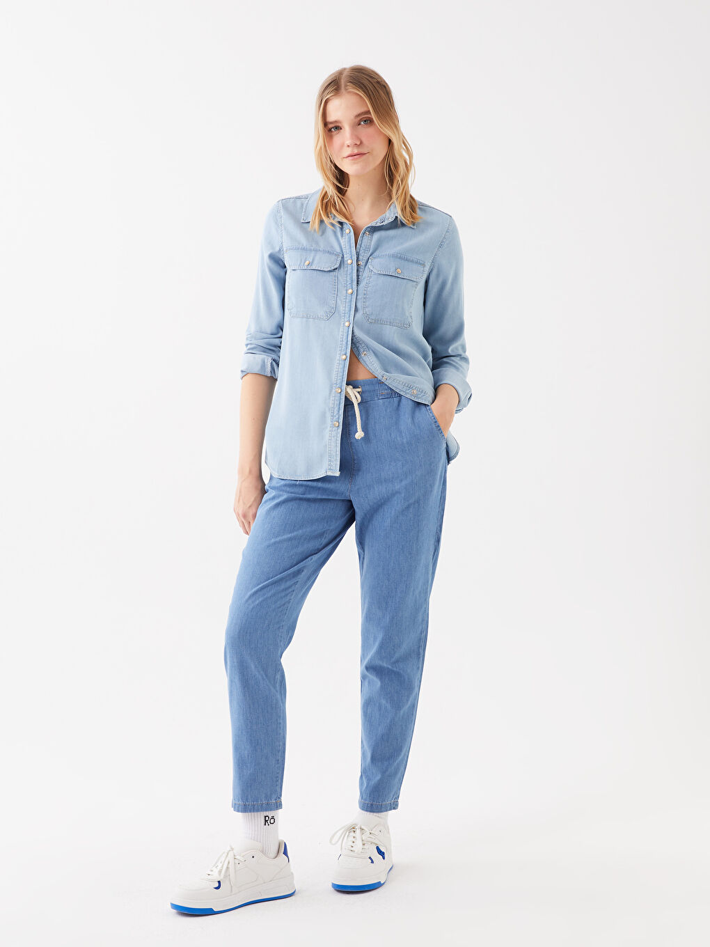 İndigo Yüksek Bel Baggy Fit Kadın Jean Pantolon