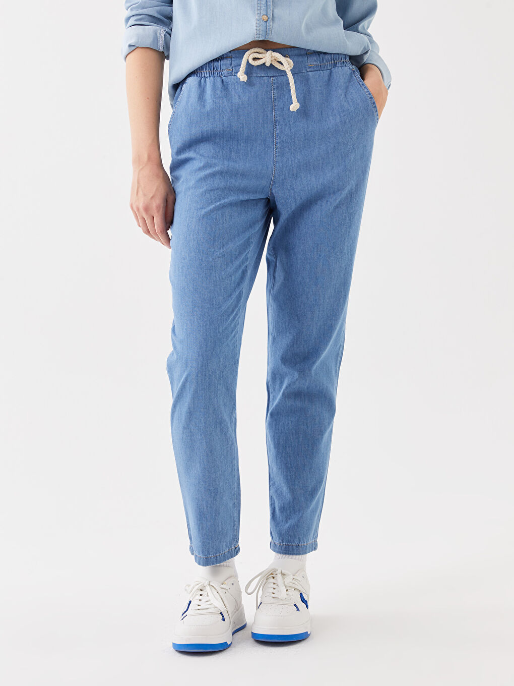 İndigo Yüksek Bel Baggy Fit Kadın Jean Pantolon-2