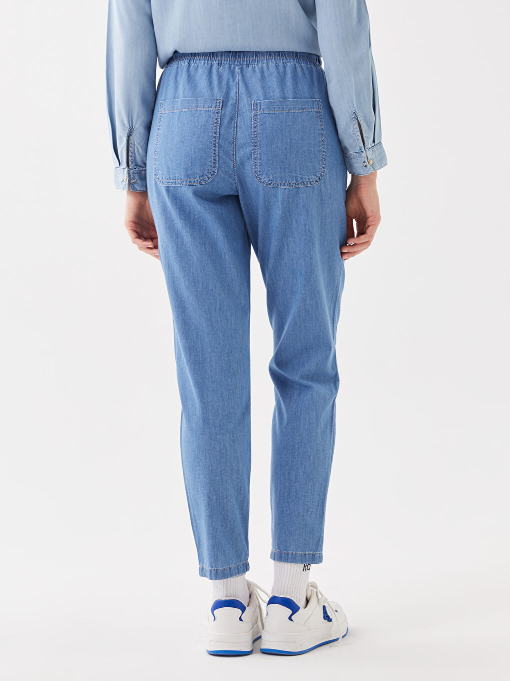 İndigo Yüksek Bel Baggy Fit Kadın Jean Pantolon-3