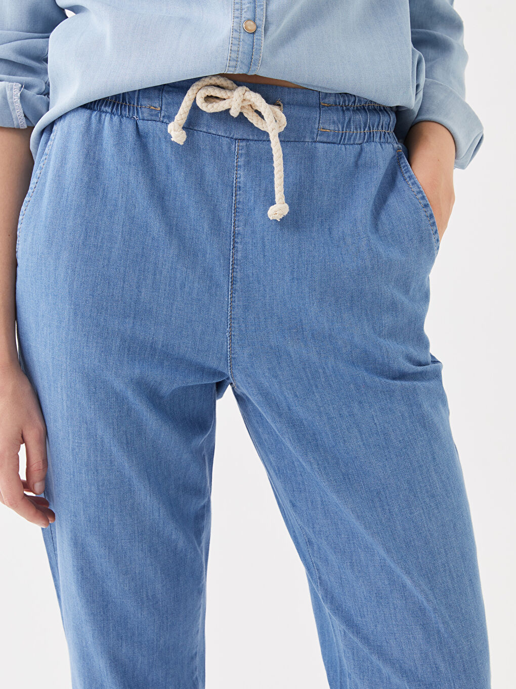 İndigo Yüksek Bel Baggy Fit Kadın Jean Pantolon-4