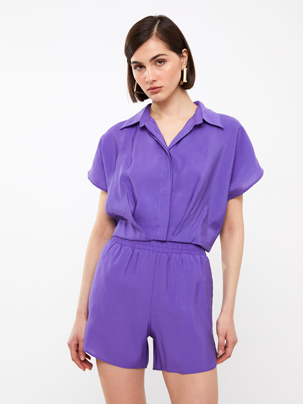 Short Sleeve Oversize Women's Shirt-2