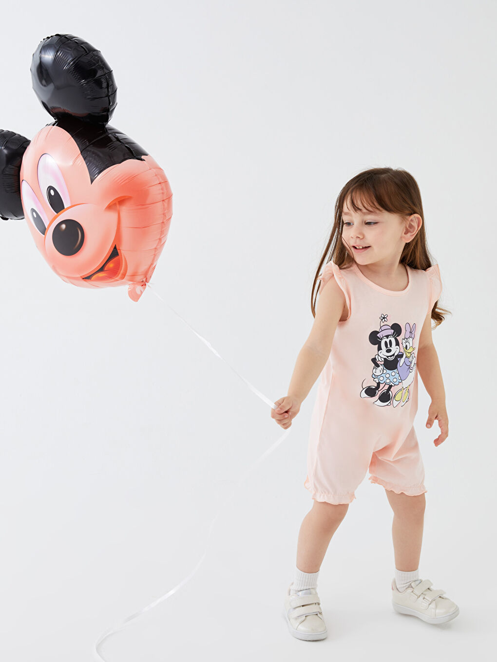 Pembe Minnie Mouse Baskılı Bisiklet Yaka Kız Bebek Tulum 2'li