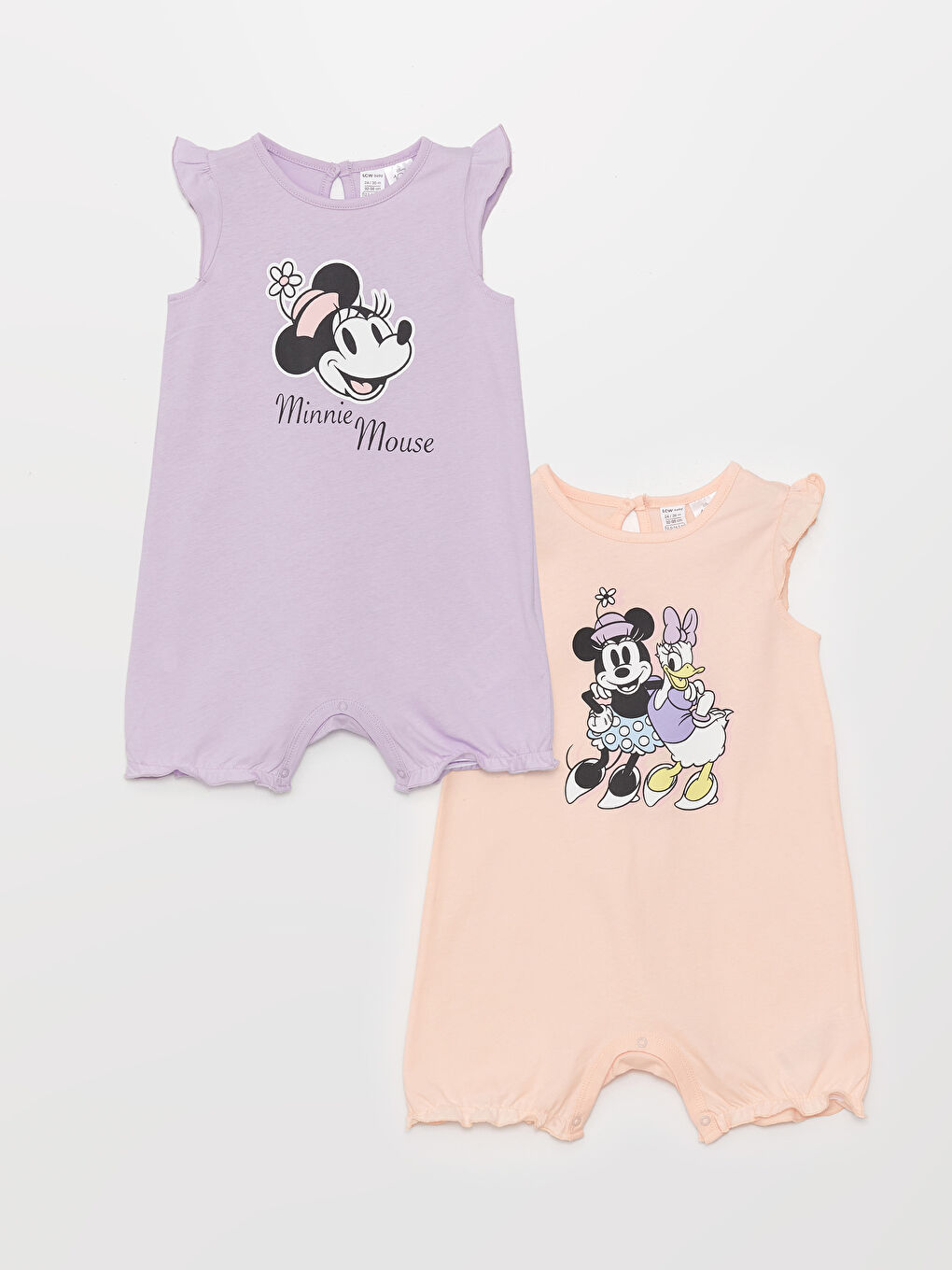 Pembe Minnie Mouse Baskılı Bisiklet Yaka Kız Bebek Tulum 2'li-2