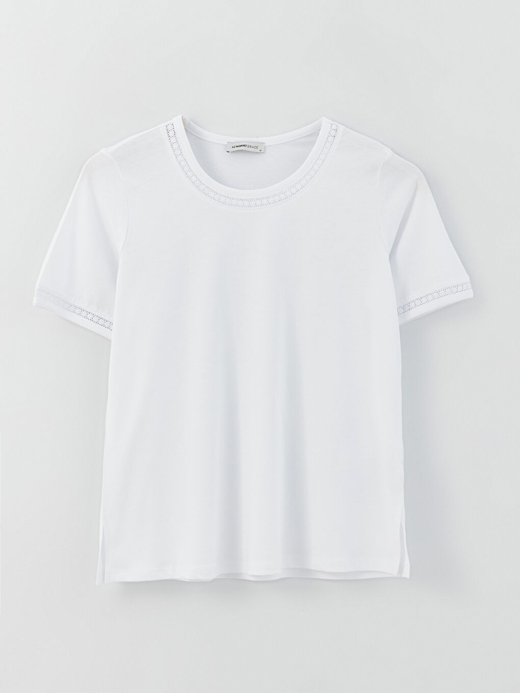 Beyaz Bisiklet Yaka Düz Kısa Kollu Kadın Bluz-5