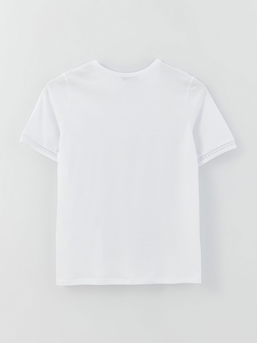 Beyaz Bisiklet Yaka Düz Kısa Kollu Kadın Bluz-6