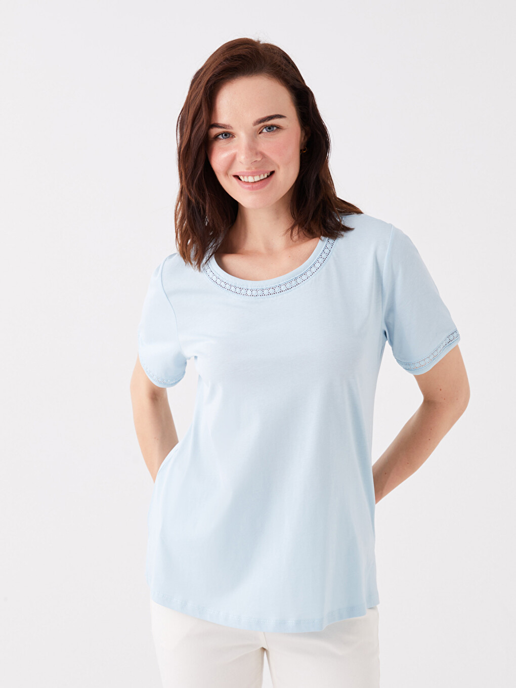 Crew Neck Plain Short Sleeve Women's Blouse