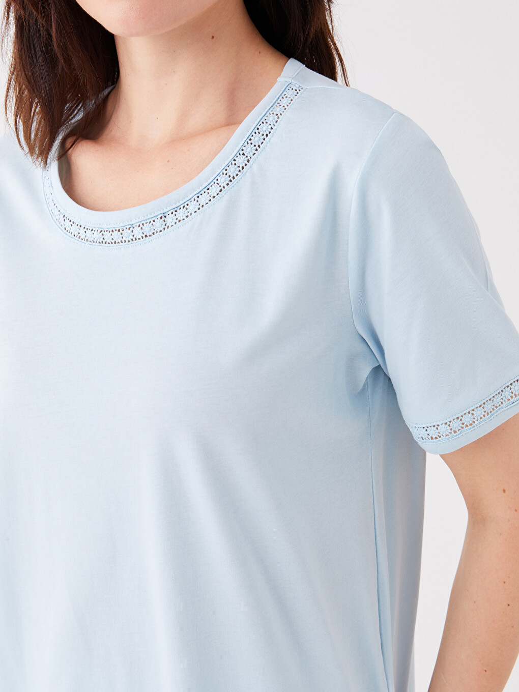 Crew Neck Plain Short Sleeve Women's Blouse-3