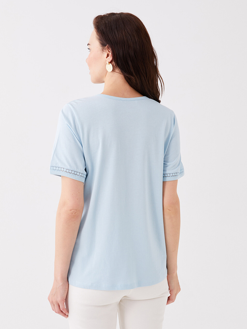 Crew Neck Plain Short Sleeve Women's Blouse-4