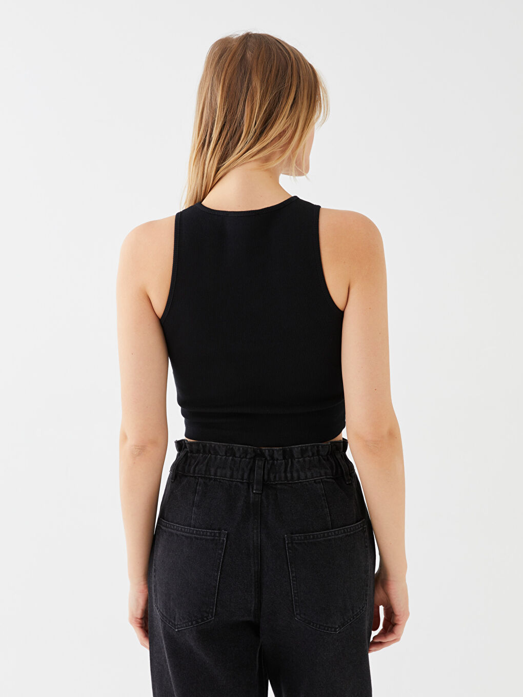 Siyah Bisiklet Yaka Bugs Bunny Baskılı Crop Kadın Atlet-4