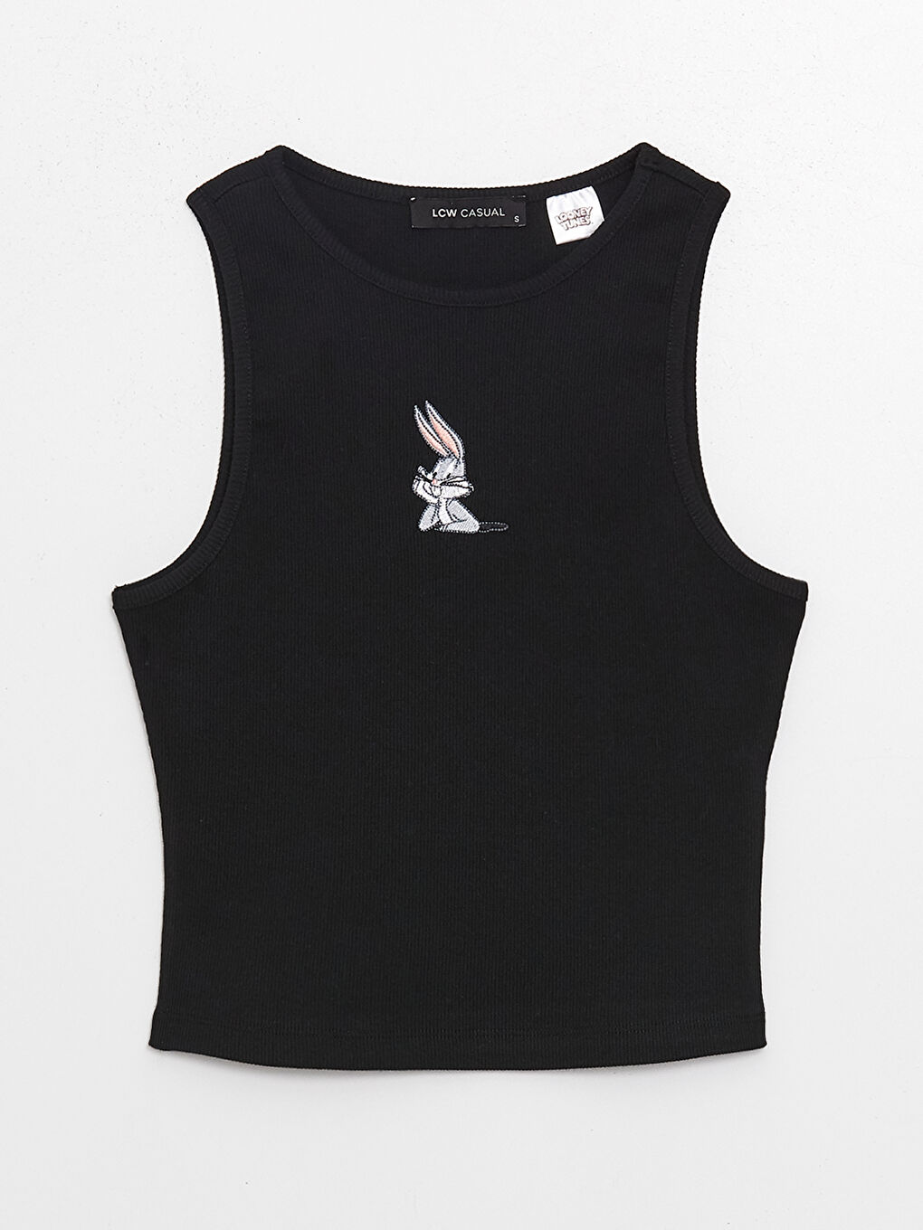 Siyah Bisiklet Yaka Bugs Bunny Baskılı Crop Kadın Atlet-5