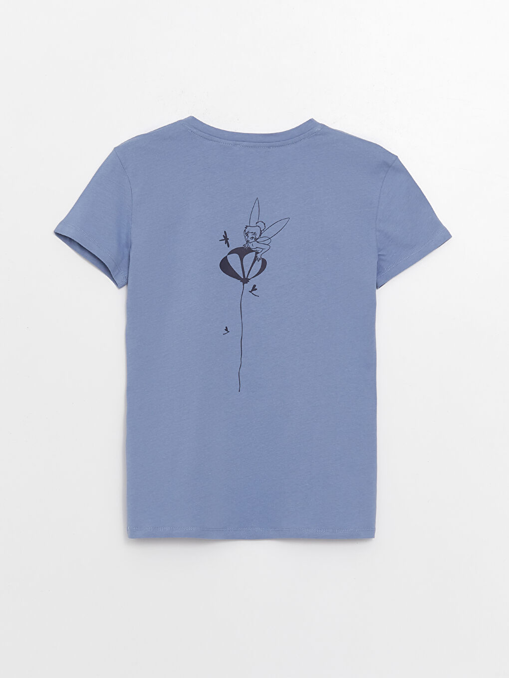 Mavi Bisiklet Yaka Tinker Bell Baskılı Kısa Kollu Kadın Tişört-5