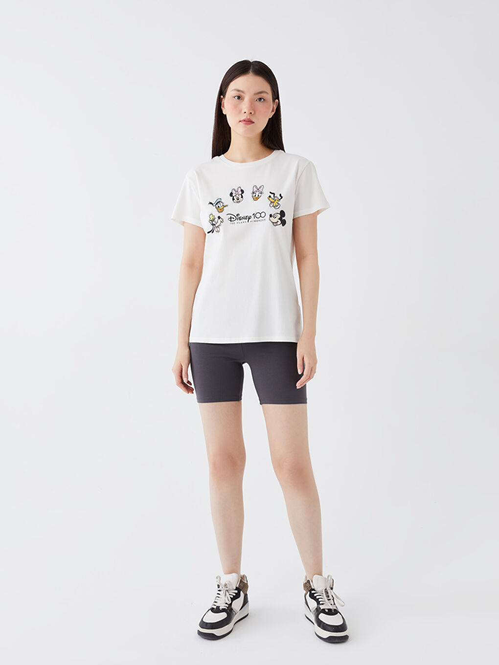 Crew Neck Mickey Mouse Printed Short Sleeve Women's T-Shirt-2