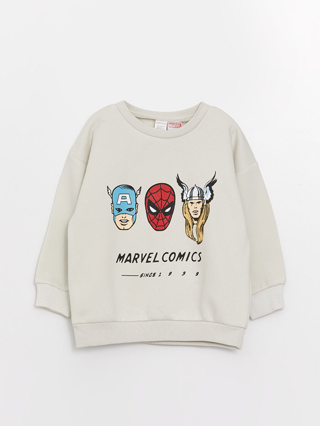 Gri Bisiklet Yaka Uzun Kollu Marvel Baskılı Erkek Bebek Sweatshirt