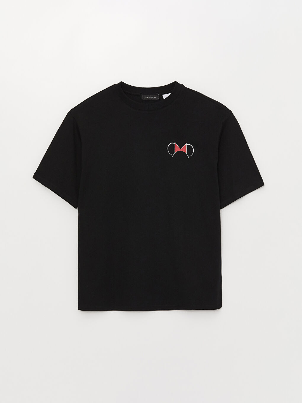 Siyah Bisiklet Yaka Mickey Mouse Baskılı Kısa Kollu Oversize Kadın Tişört-5