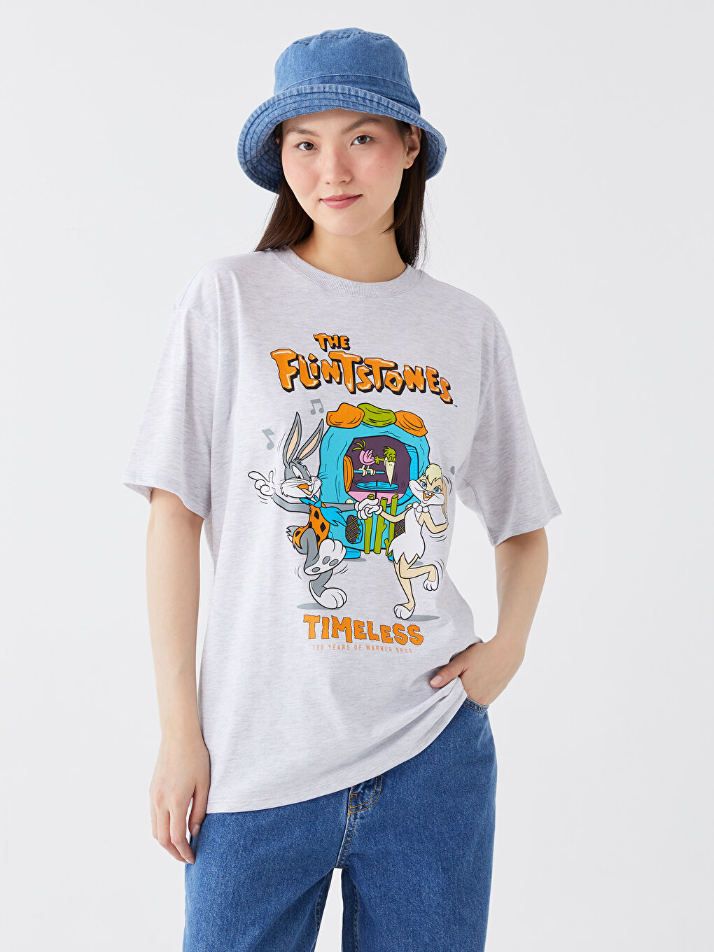 LCW Vision Crew Neck Lola and Bugs Bunny Printed Short Sleeve Oversize Women's T-Shirt -S3H247Z8-EFN