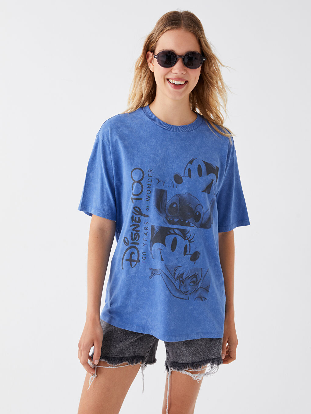 әйелдерге арналған мики маус принтті қысқа жең оверсайз футболка