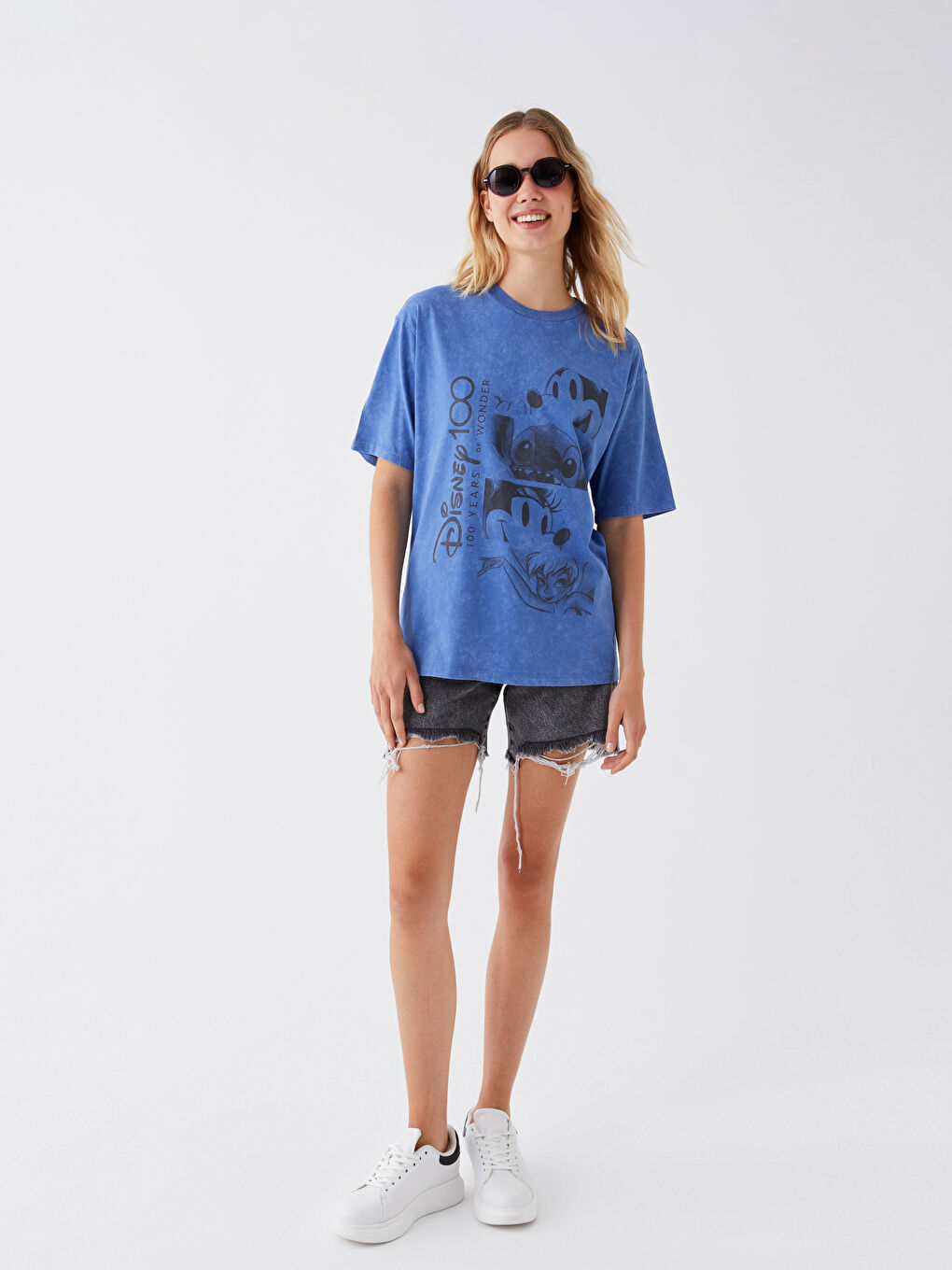 әйелдерге арналған мики маус принтті қысқа жең оверсайз футболка-1