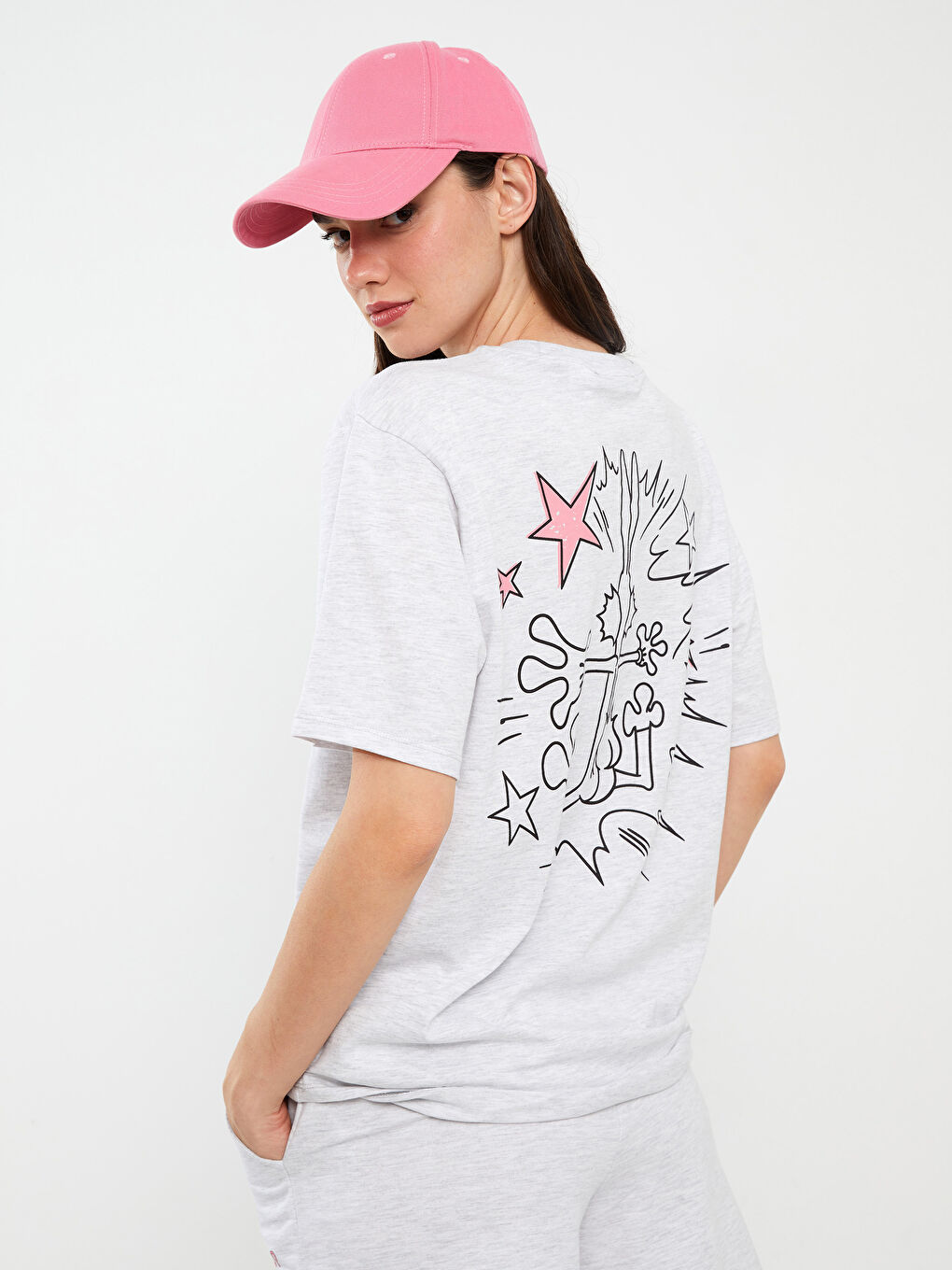 Crew Neck Bugs Bunny Printed Short Sleeve Oversize Women's T-Shirt