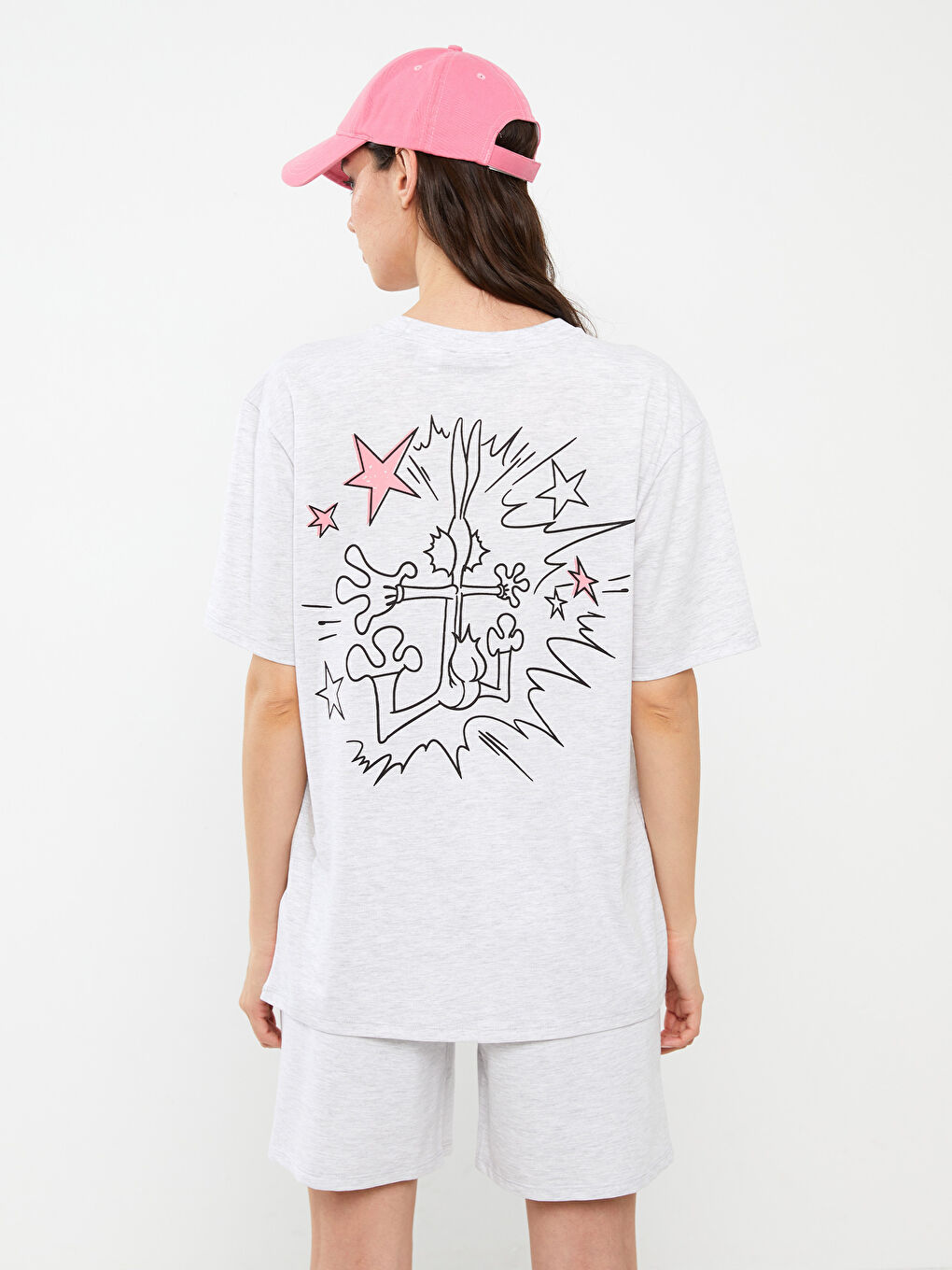 Crew Neck Bugs Bunny Printed Short Sleeve Oversize Women's T-Shirt-4