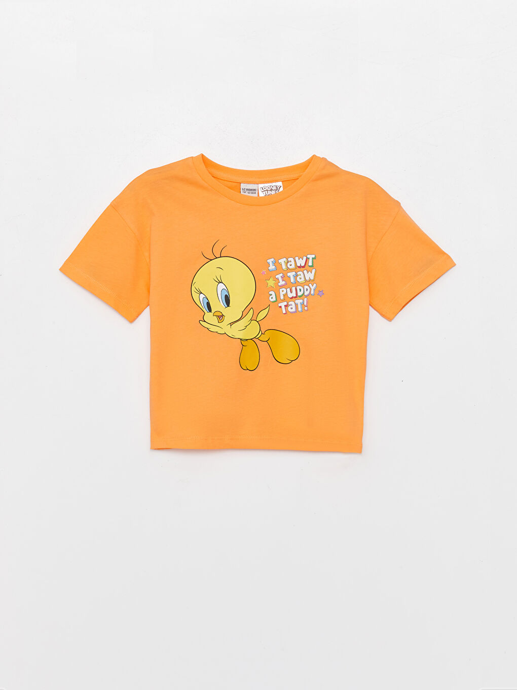 قميص بنات كم قصير مطبوع تويتي كول مدور