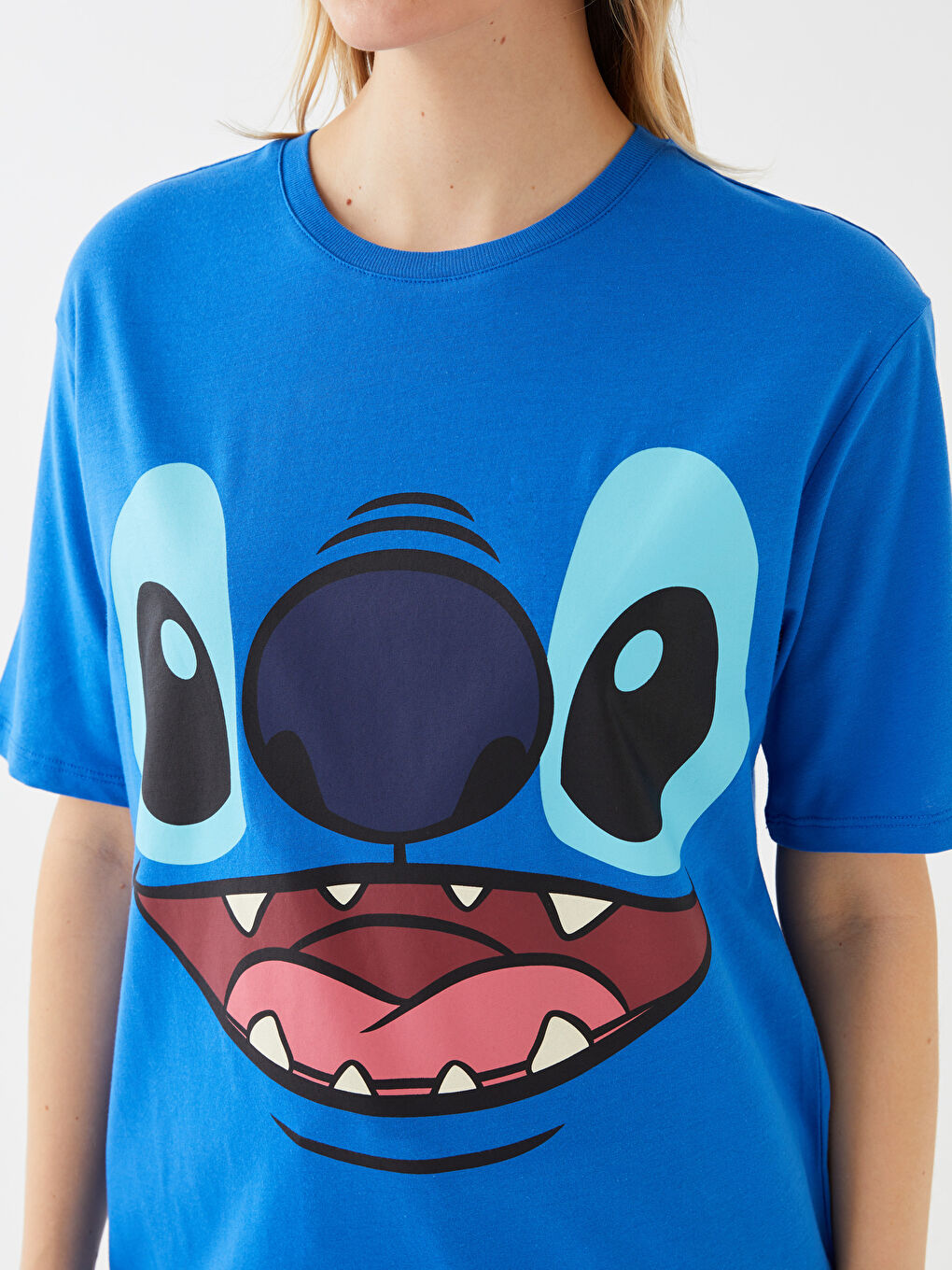 Tricou Supradimensionat pentru Femei cu Guler Rotund, Imprimat Lilo & Stitch, Mânecă Scurtă-3