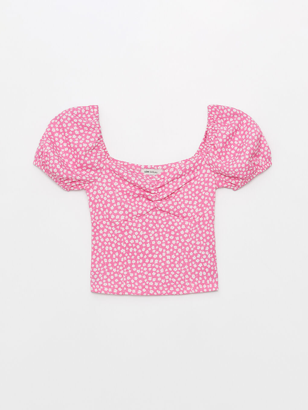 Heart Collar Floral Short Sleeve Women's Blouse-5