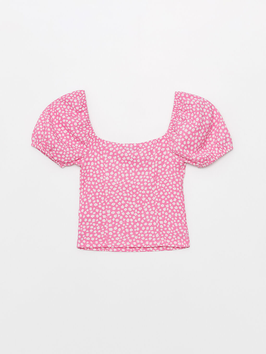 Heart Collar Floral Short Sleeve Women's Blouse-6