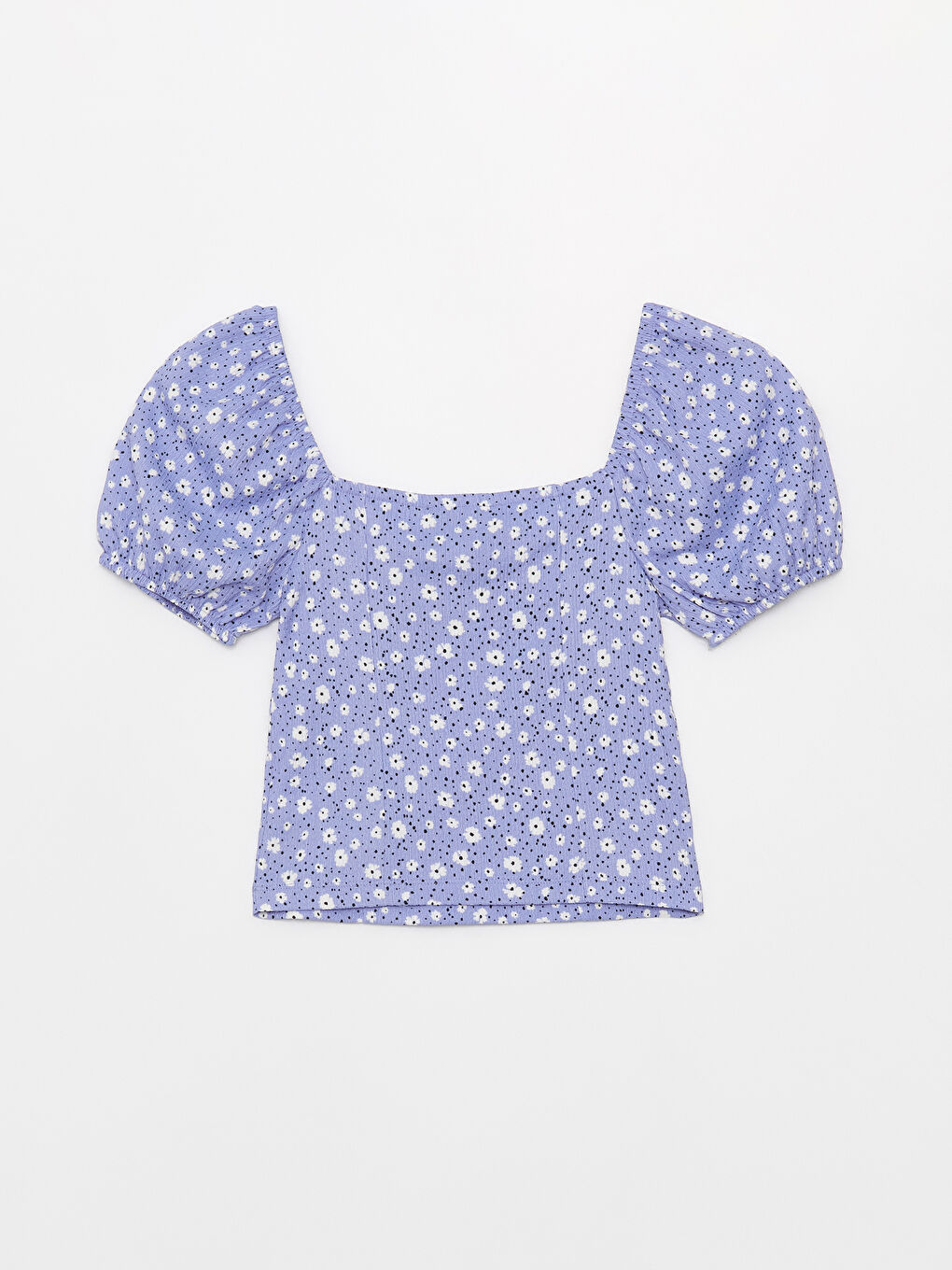 Lila Kalp Yaka Çiçekli Kısa Kollu Kadın Bluz-6