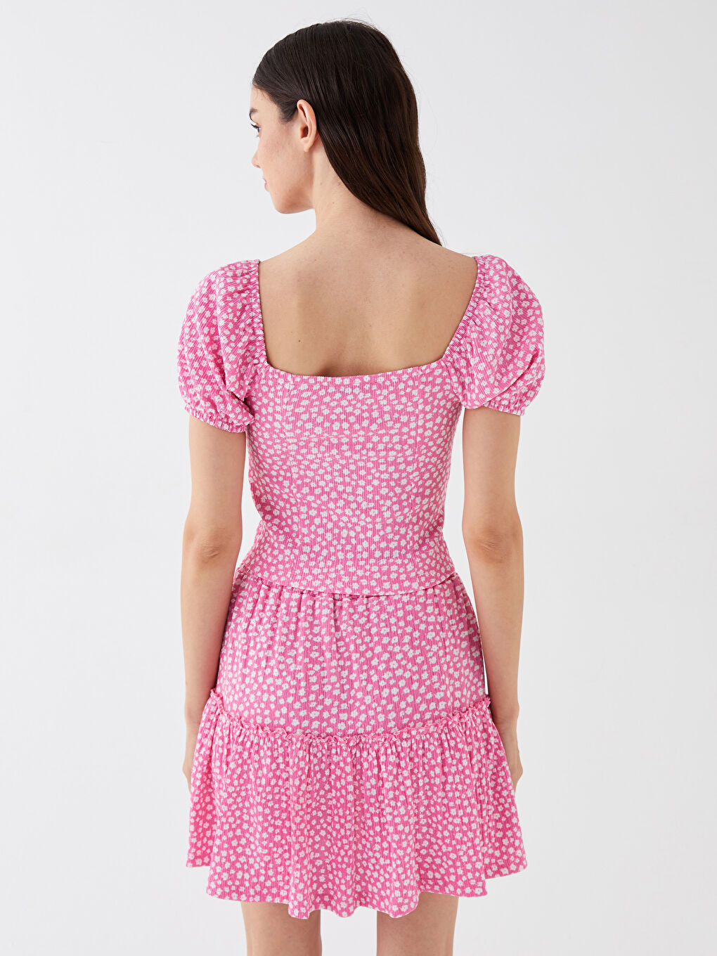 Heart Collar Floral Short Sleeve Women's Blouse-4