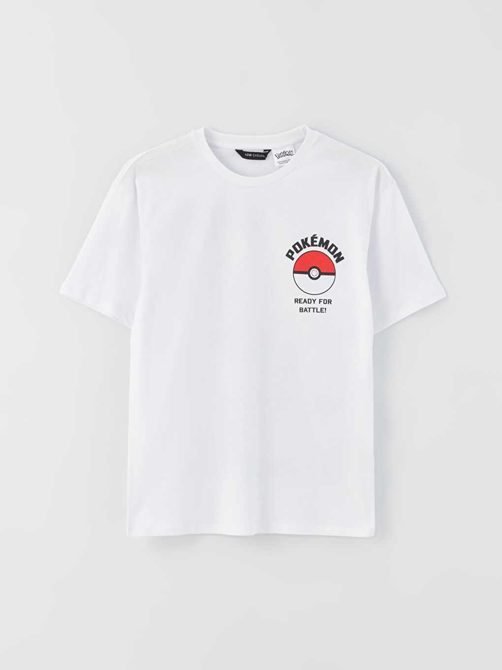 Beyaz Bisiklet Yaka Kısa Kollu Pokemon Baskılı Penye Erkek Tişört-5