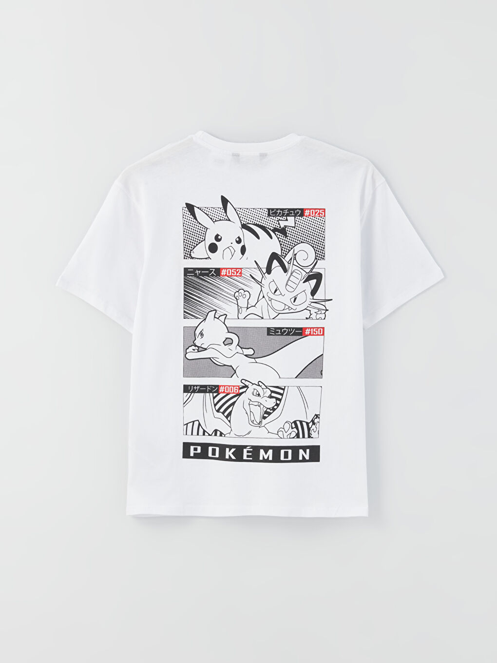 Beyaz Bisiklet Yaka Kısa Kollu Pokemon Baskılı Penye Erkek Tişört-6