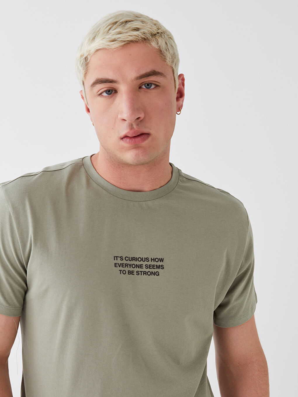 Haki Bisiklet Yaka Kısa Kollu Baskılı Penye Erkek Tişört